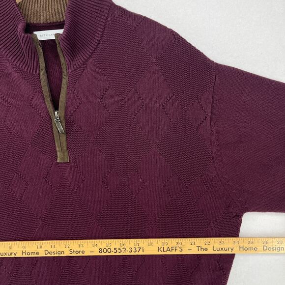 ALEX CANNON Sweater Mens XL 1/4 Zip Jumper Argyle Cotton Pullover Maroon - Picture 12 of 14